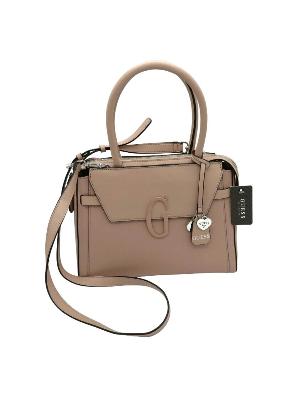 GUESS Abriella Blush Pink Faux Leather Logo Flap Top Handle Crossbody Purse NEW